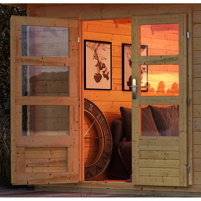 Abri de jardin bois épicéa 8,82m² avec appentis 400x261cm double porte vitrée Karibu Bastrup 5 naturel - Image 5
