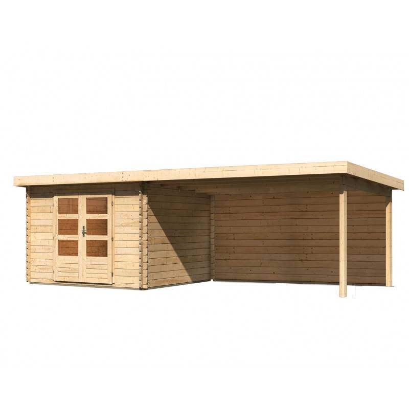 Abri de jardin bois épicéa 8,82m² avec appentis 400x261cm double porte vitrée Karibu Bastrup 5 naturel - Image 3