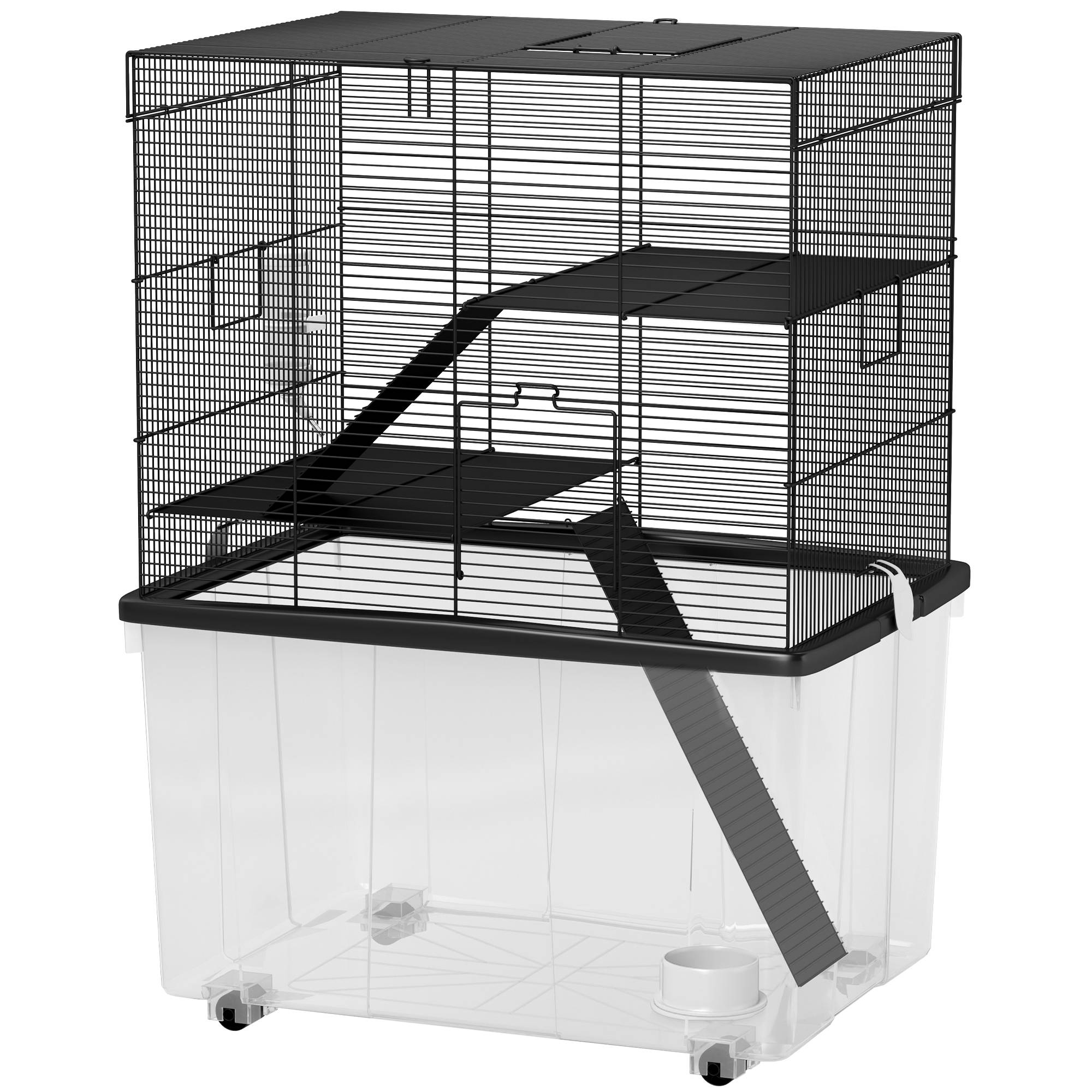 Cage Acier Plastique Hamsters 3 Niveaux Bac Profond Roulettes 58x43x74cm Noir - ComfortXL Outdoor Living - Image 2
