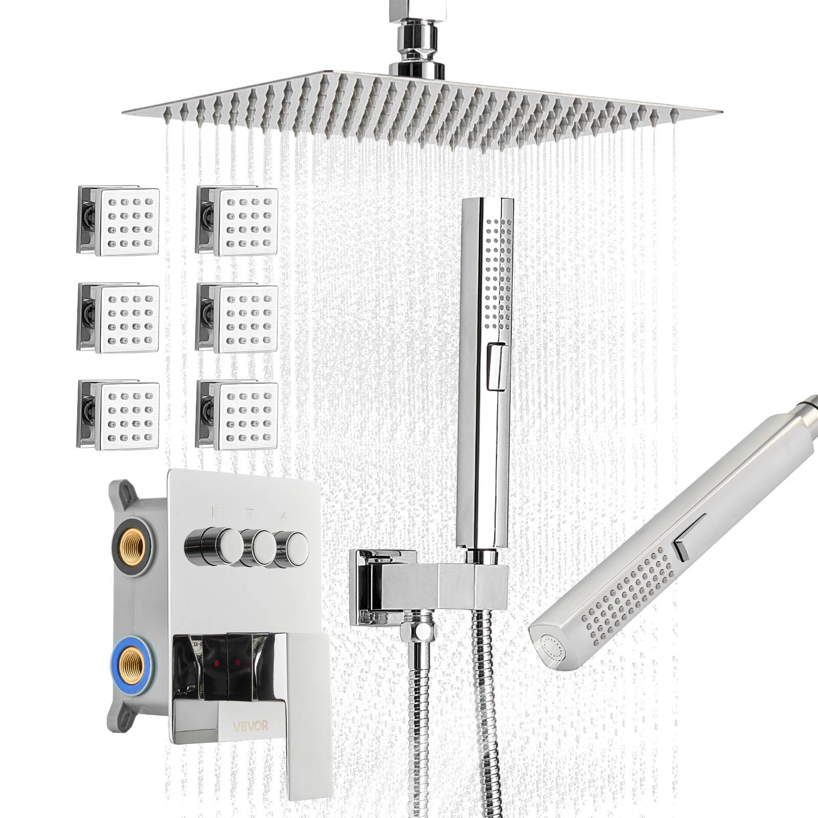 VEVOR Système de Douche avec Douchette de Tête et à Main 6 Jets de Corps Chromé - Image 1