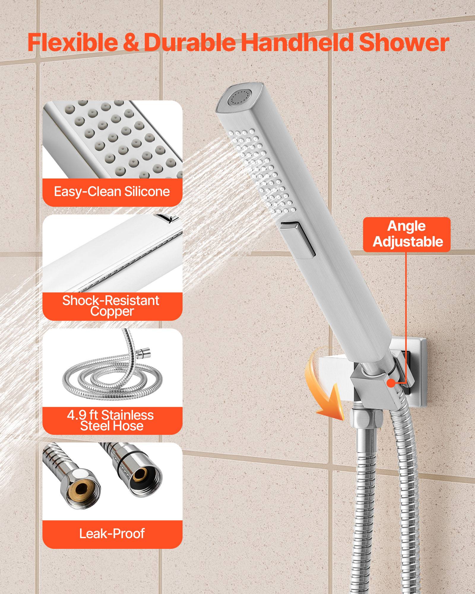 VEVOR Système de Douche avec Douchette de Tête et à Main 6 Jets de Corps Chromé - Image 6