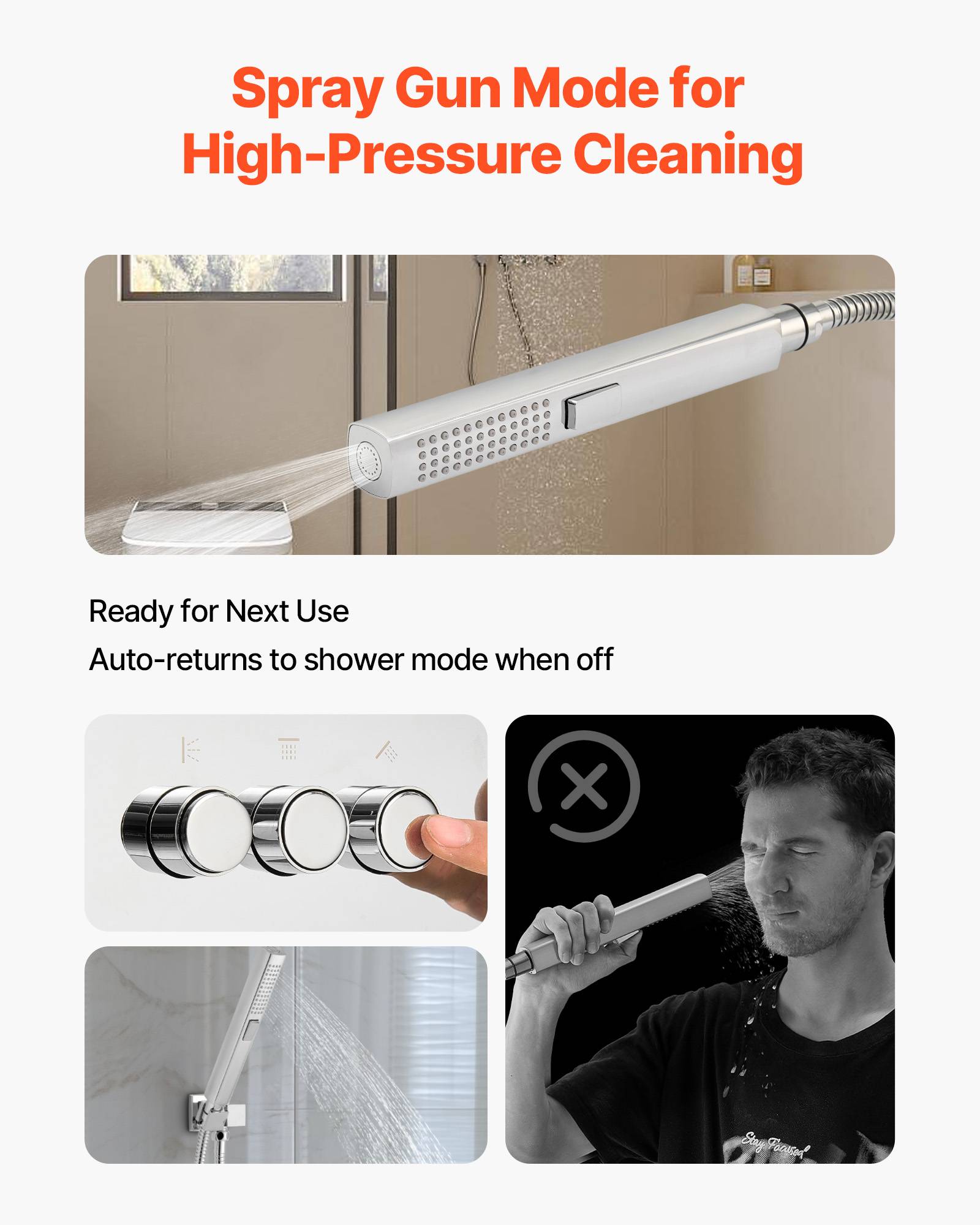 VEVOR Système de Douche avec Douchette de Tête et à Main 6 Jets de Corps Chromé - Image 3
