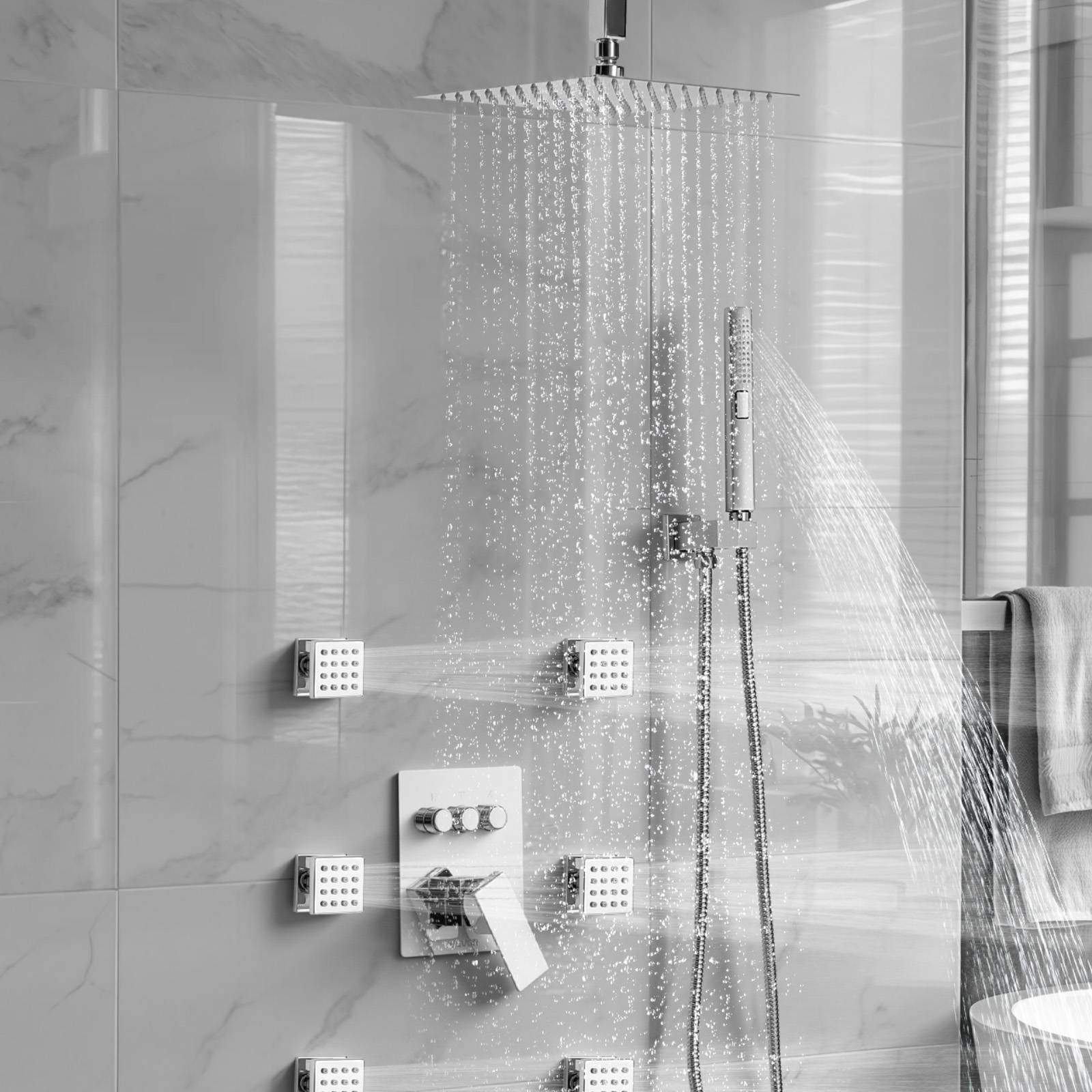 VEVOR Système de Douche avec Douchette de Tête et à Main 6 Jets de Corps Chromé - Image 8