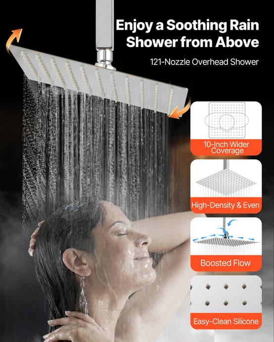 VEVOR Système de Douche avec Douchette de Tête et à Main 6 Jets de Corps Chromé - Image 5