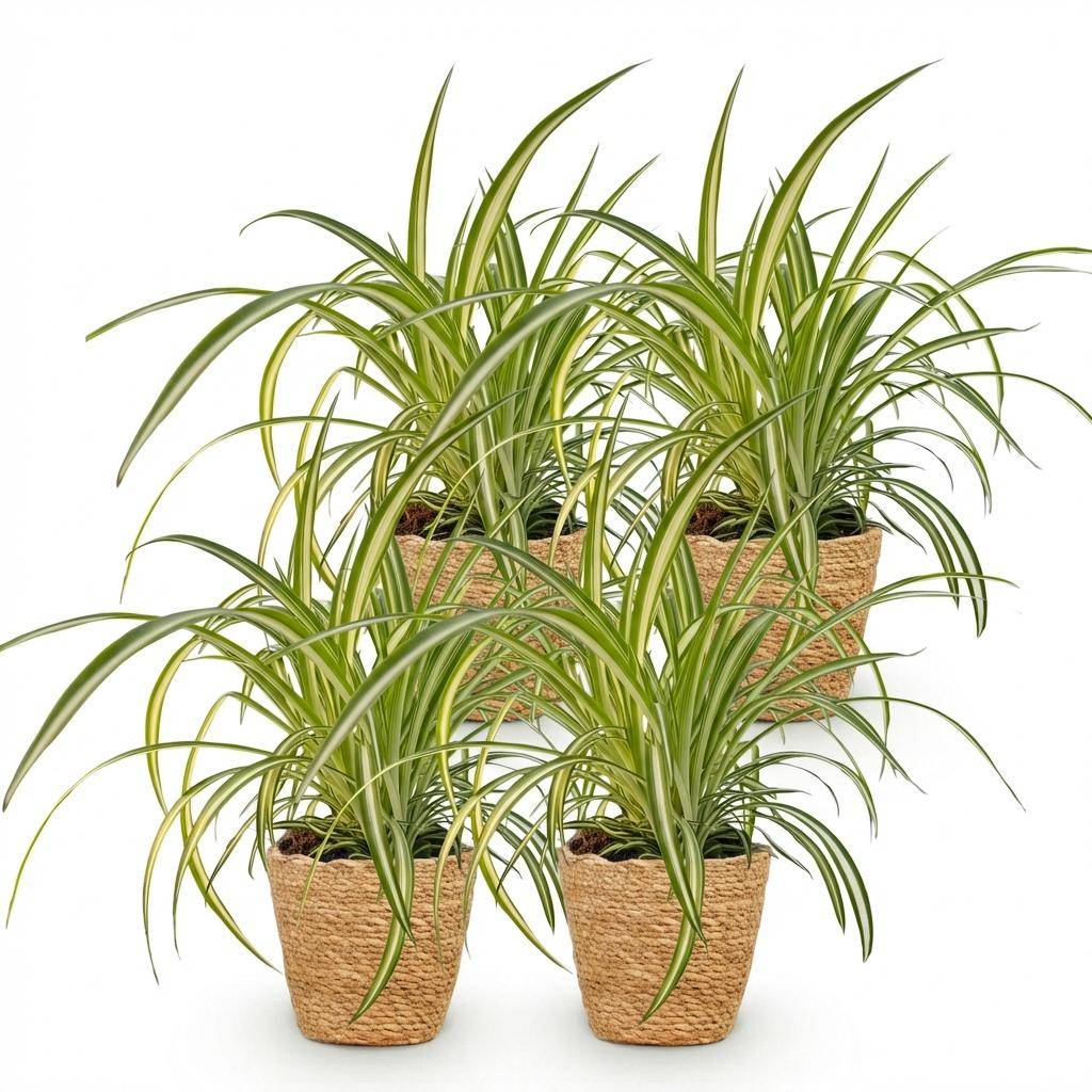 Chlorophytum comosum Variegatum - Pet-friendly - Plante araignée - Pot de 12cm - Hauteur 20-30cm - 4 plantes - Panier - Plantes d'intérieur - Image 2