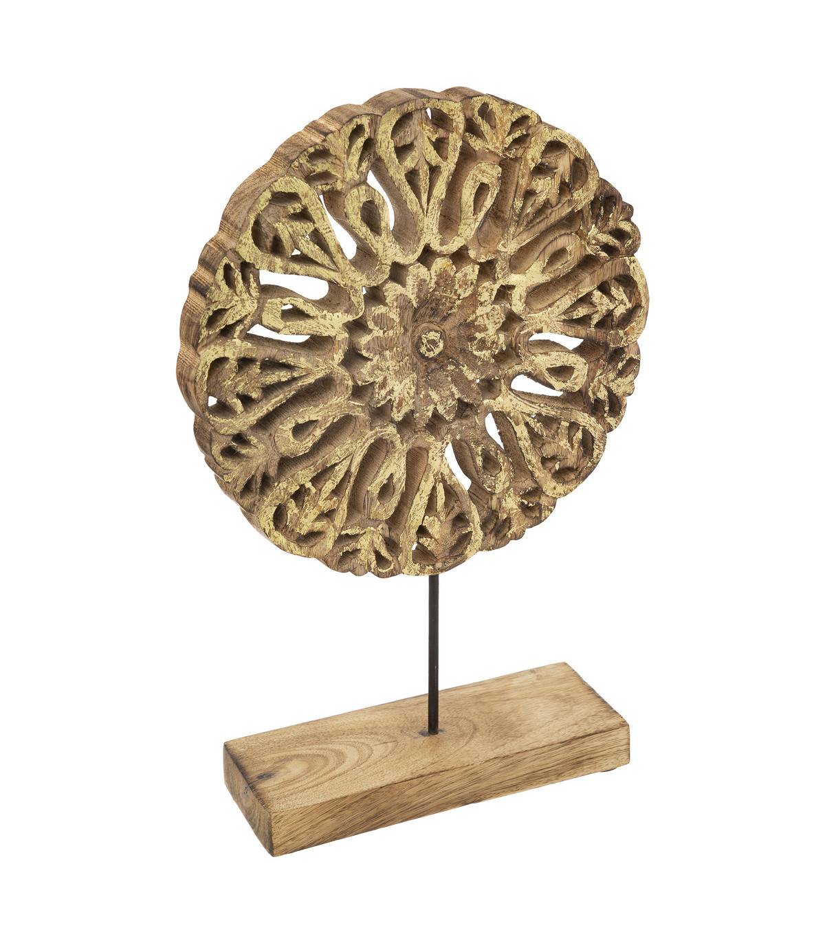 Objet déco à poser en Bois de Manguier sculpté motifs ethniques H 34.5 cm - Image 1