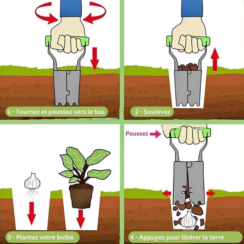 Plantoir à bulbes professionnel - Acier robuste - Poignée ergonomique - Outil jardin polyvalent - Living123 - Image 3