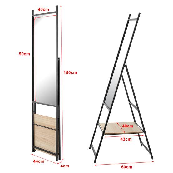 Miroir sur pied avec une étagère chamois 150 x 44 x 60 cm noir effet chêne - Image 2