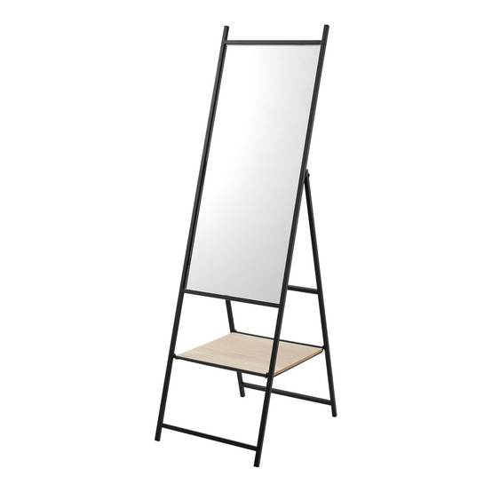 Miroir sur pied avec une étagère chamois 150 x 44 x 60 cm noir effet chêne - Image 1