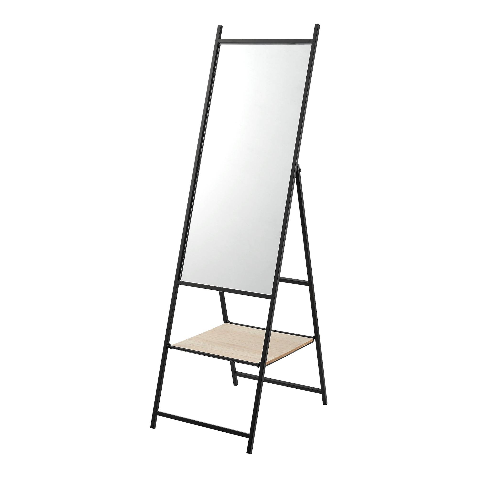 Miroir sur pied avec une étagère chamois 150 x 44 x 60 cm noir effet chêne - Image 1