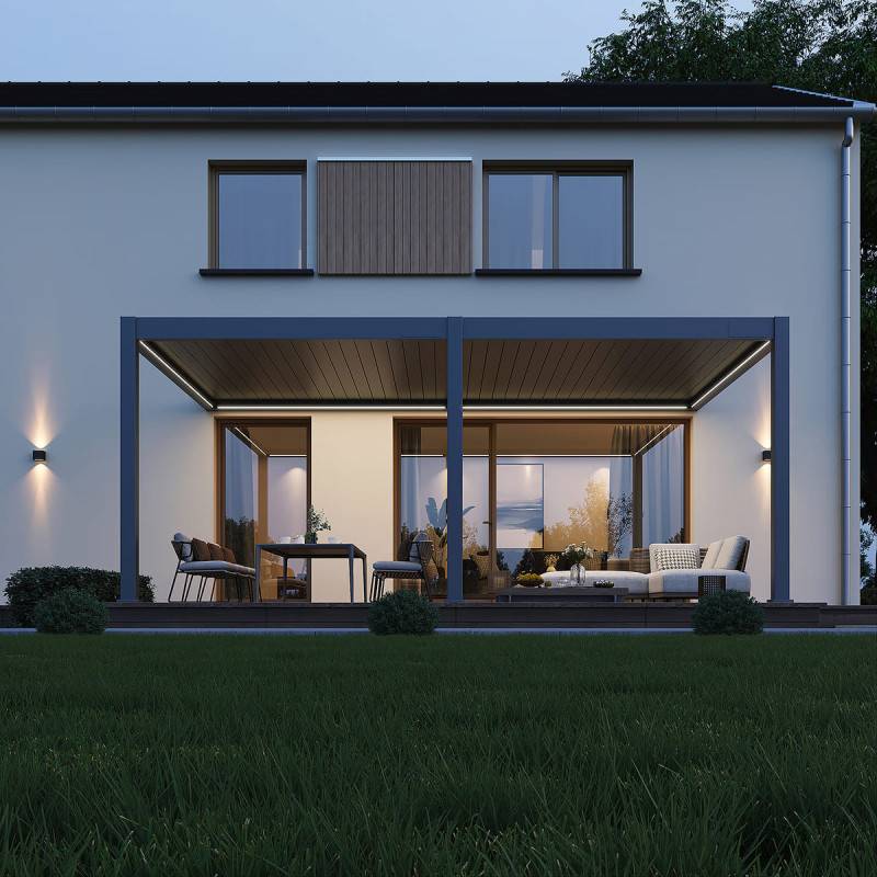 Ombrea - Pergola Bioclimatique motorisée Ombréa 4x6M adossée – Anthracite et Blanc - Image 3