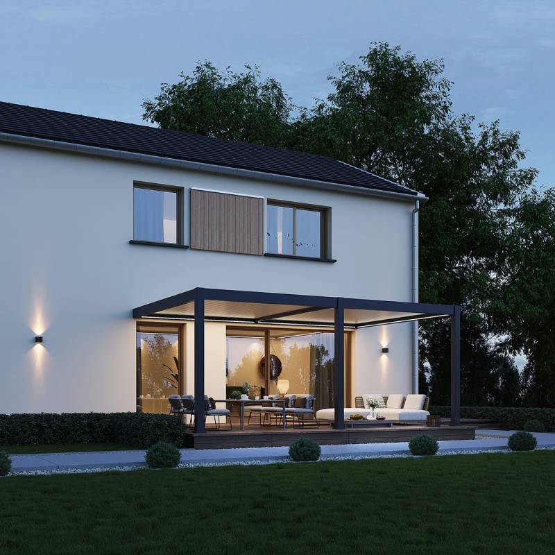 Ombrea - Pergola Bioclimatique motorisée Ombréa 4x6M adossée – Anthracite et Blanc - Image 4