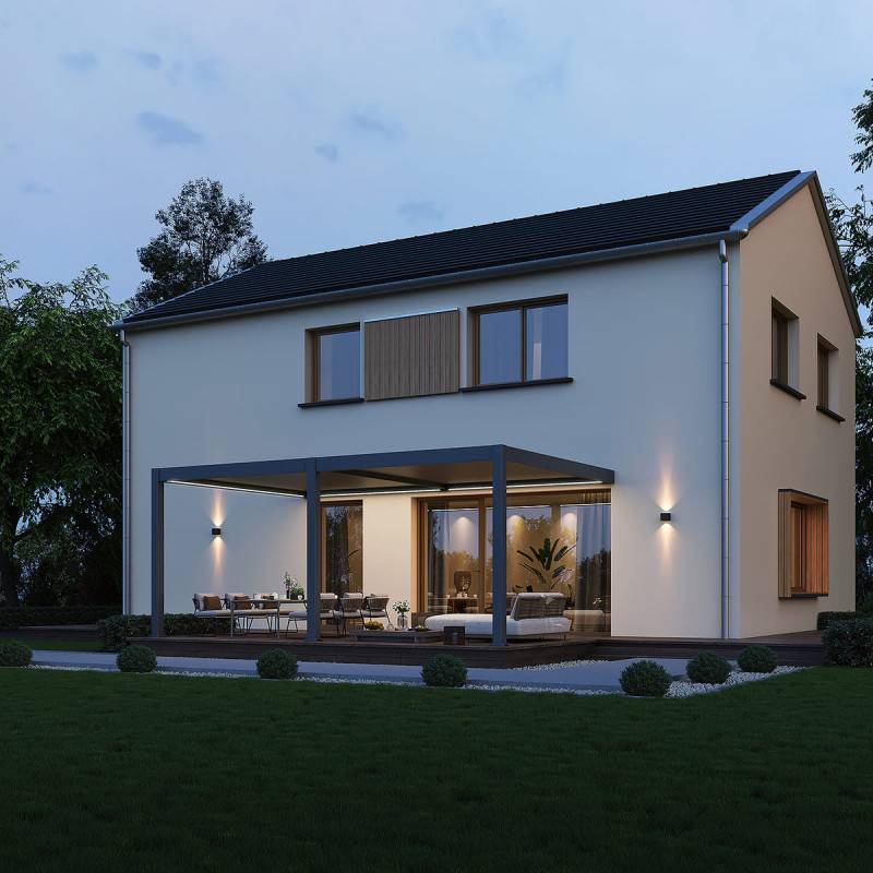 Ombrea - Pergola Bioclimatique motorisée Ombréa 4x6M adossée – Anthracite et Blanc - Image 1