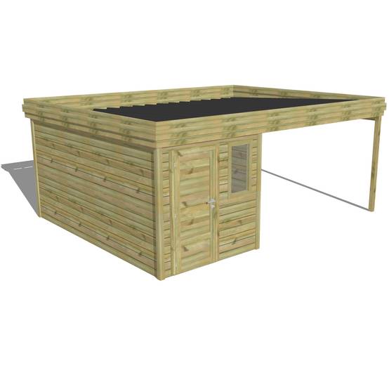 ABRI DE JARDIN bois autoclave 27mm - 5,64x4,34m / 24m2 - Bac acier - Abri Français - Image 1
