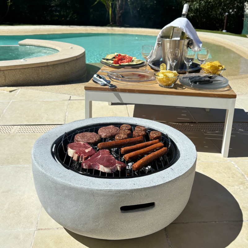 Brasero barbecue rond 2 en 1 - Barbecue et Chauffage - 60.5cm - Acier effet béton - Gris clair - Avec Poignées Beyond Blue - Image 8