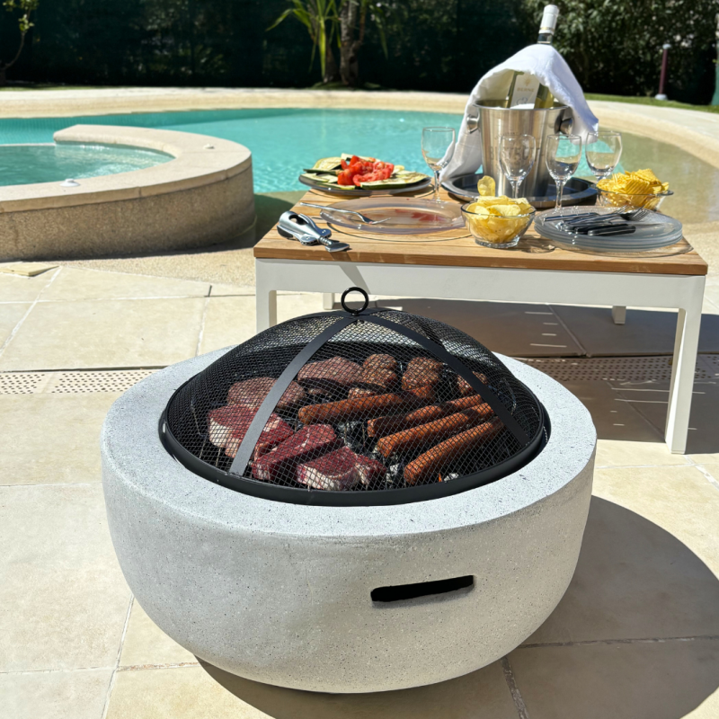 Brasero barbecue rond 2 en 1 - Barbecue et Chauffage - 60.5cm - Acier effet béton - Gris clair - Avec Poignées Beyond Blue - Image 3