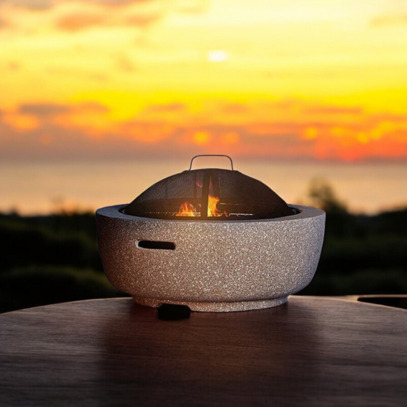 Brasero barbecue rond 2 en 1 - Barbecue et Chauffage - 60.5cm - Acier effet béton - Gris clair - Avec Poignées Beyond Blue - Image 5