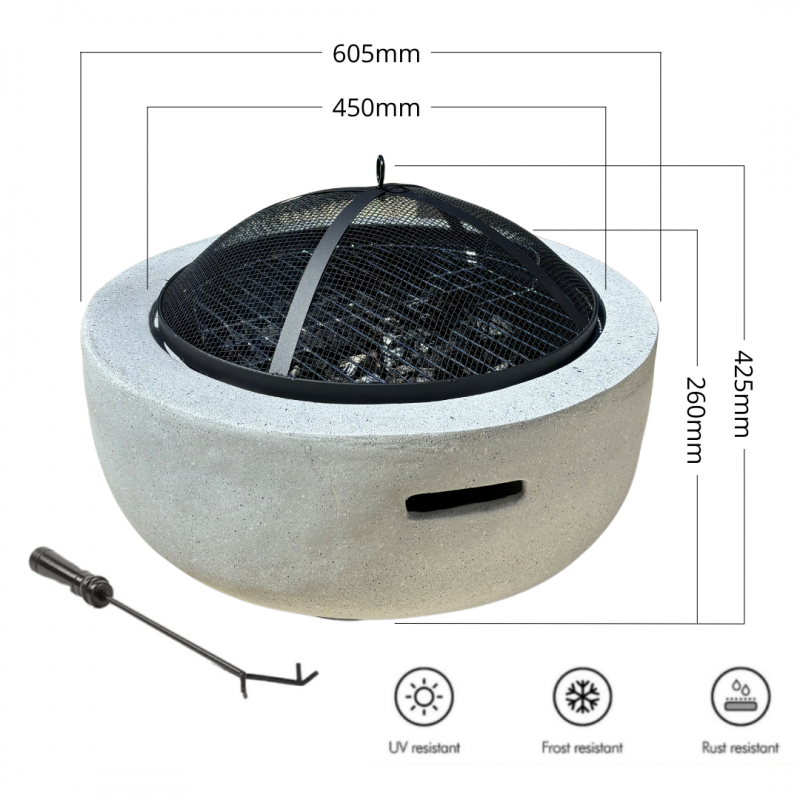 Brasero barbecue rond 2 en 1 - Barbecue et Chauffage - 60.5cm - Acier effet béton - Gris clair - Avec Poignées Beyond Blue - Image 4