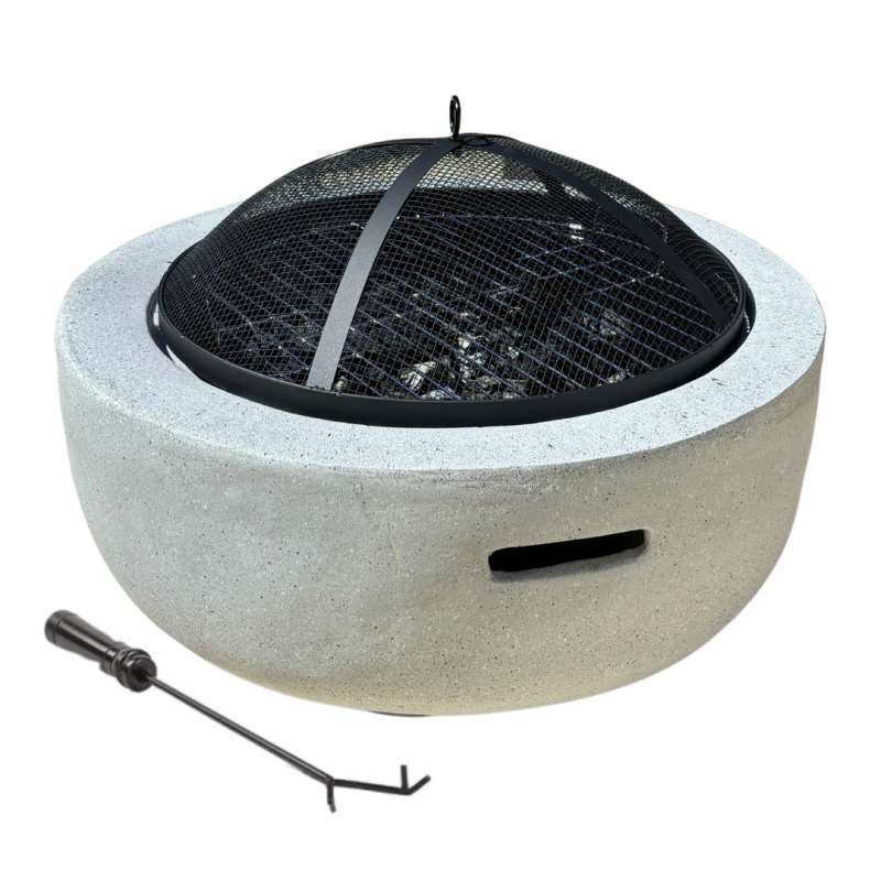 Brasero barbecue rond 2 en 1 - Barbecue et Chauffage - 60.5cm - Acier effet béton - Gris clair - Avec Poignées Beyond Blue - Image 2