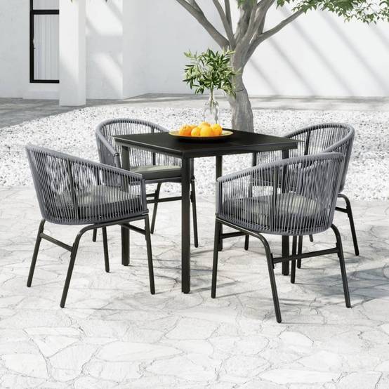 Ensemble Repas Jardin 4P Rotin PVC avec Coussins Gris – ComfortXL Outdoor Living - Image 1