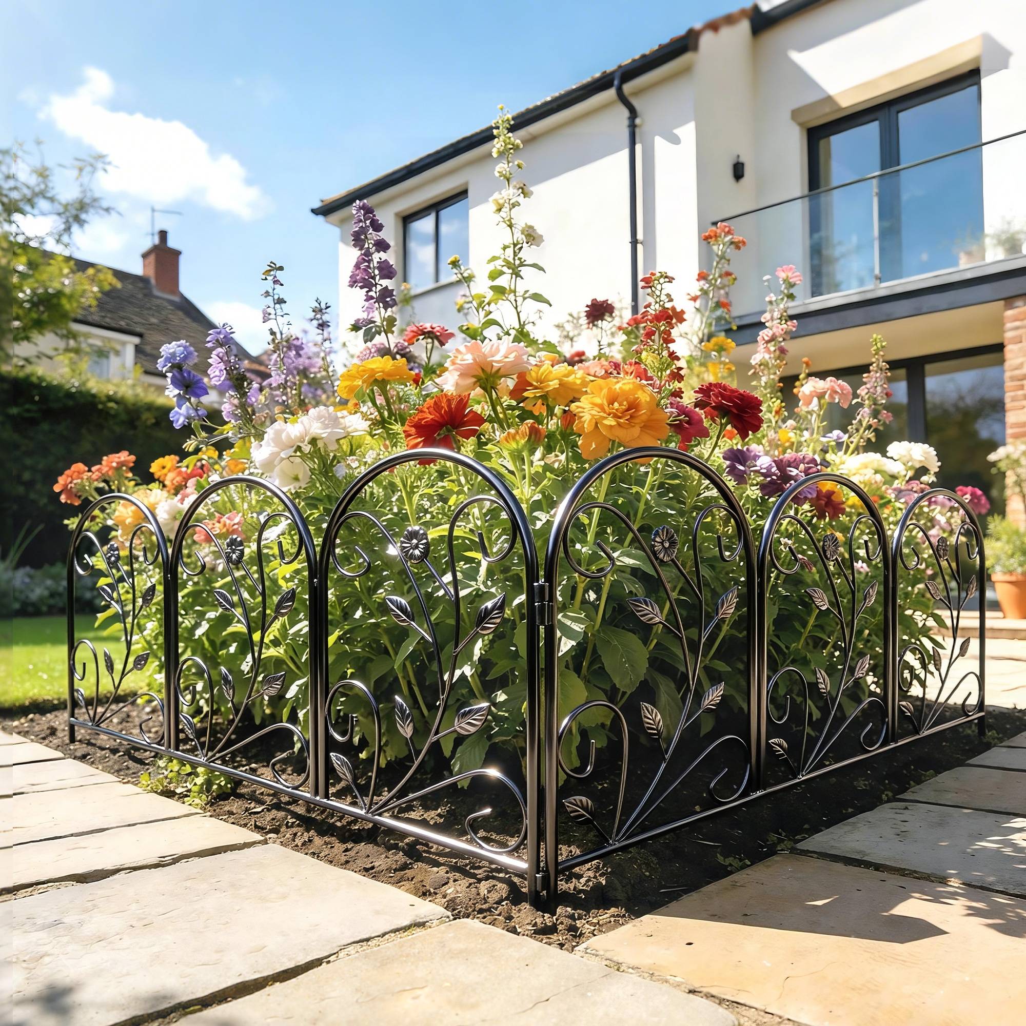 Clôture de Jardin Décorative 5 Panneaux de 80x60 cm pour Animaux Fleurs Patio, Panneaux de Clôture Antirouille, Noir - Image 4