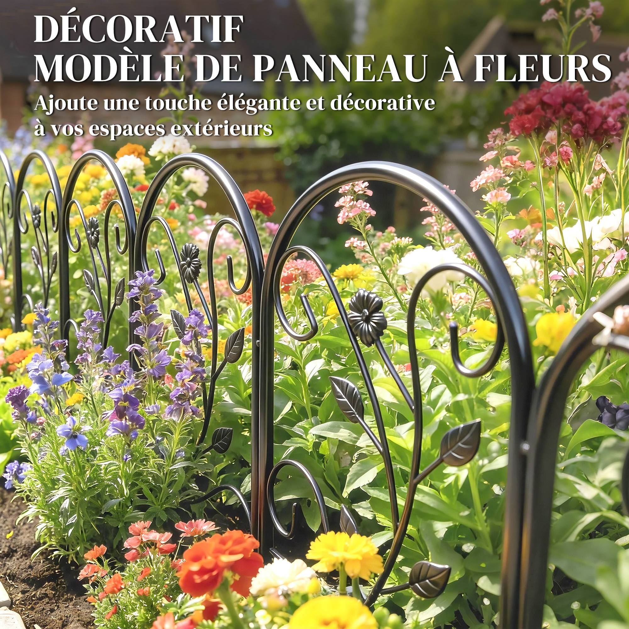Clôture de Jardin Décorative 5 Panneaux de 80x60 cm pour Animaux Fleurs Patio, Panneaux de Clôture Antirouille, Noir - Image 8