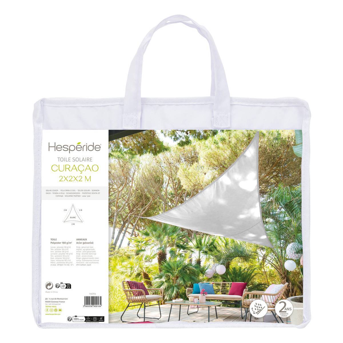 Hesperide - Voile d'ombrage triangulaire "Curacao" blanc 2x2x2m en polyester Hespéride - Image 2