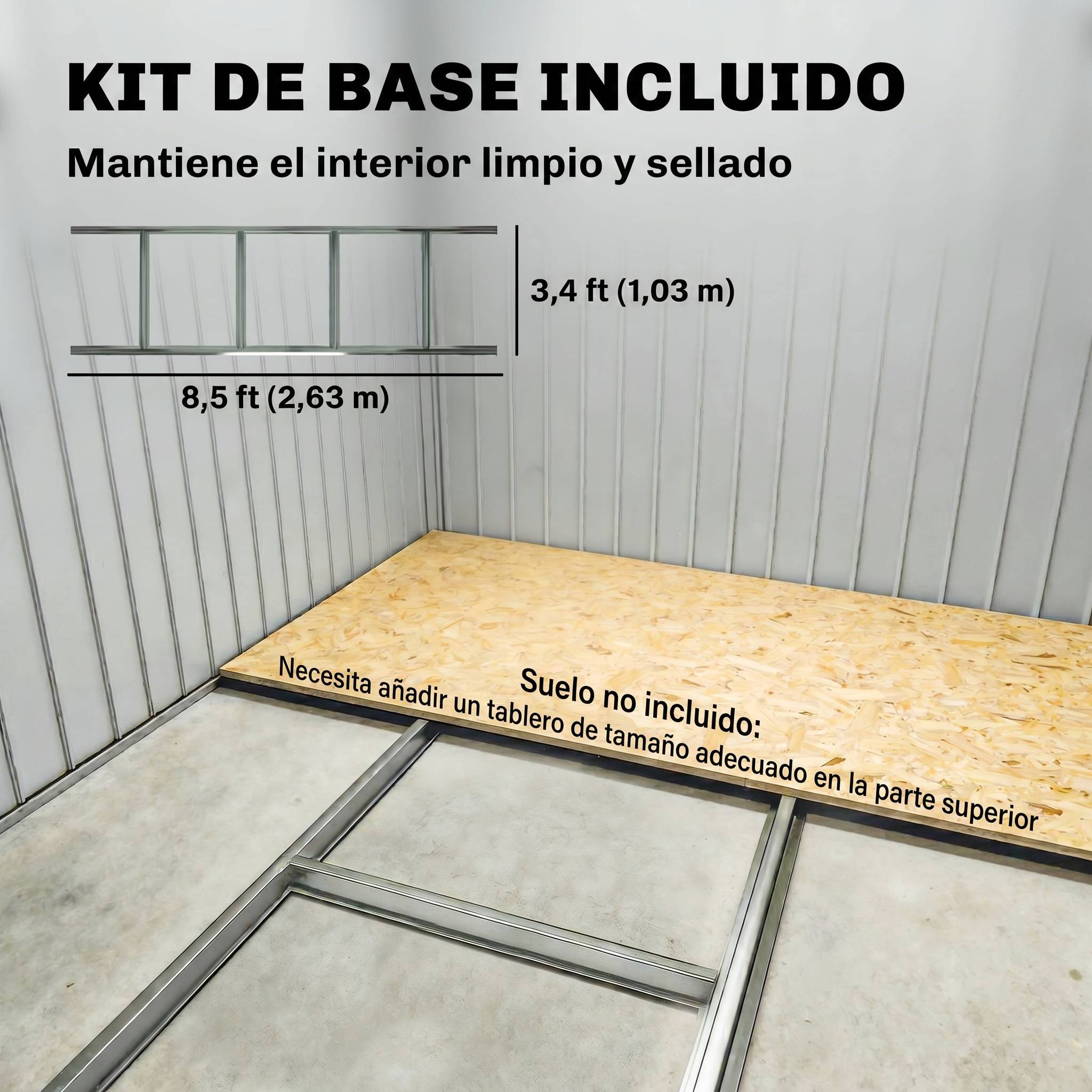 Remise de jardin 4,9 m² 277x195x192 cm 2 portes coulissantes base renforcée sol non inclus gris foncé - Image 8