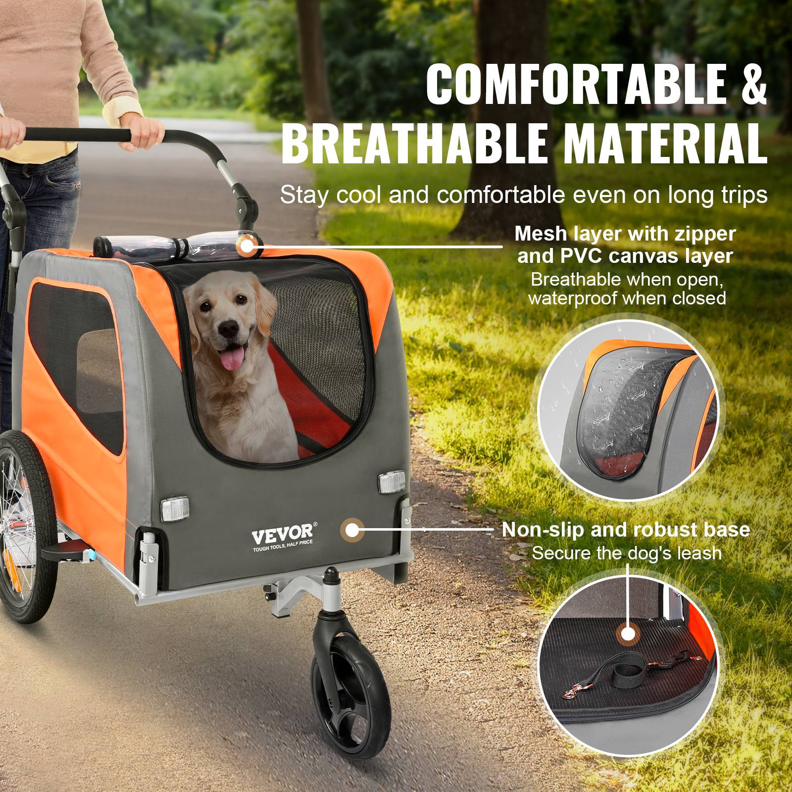 Remorque vélo chien pliable, charge 30 kg. 2-en-1, coupleur universel. Orange/gris. - Image 4