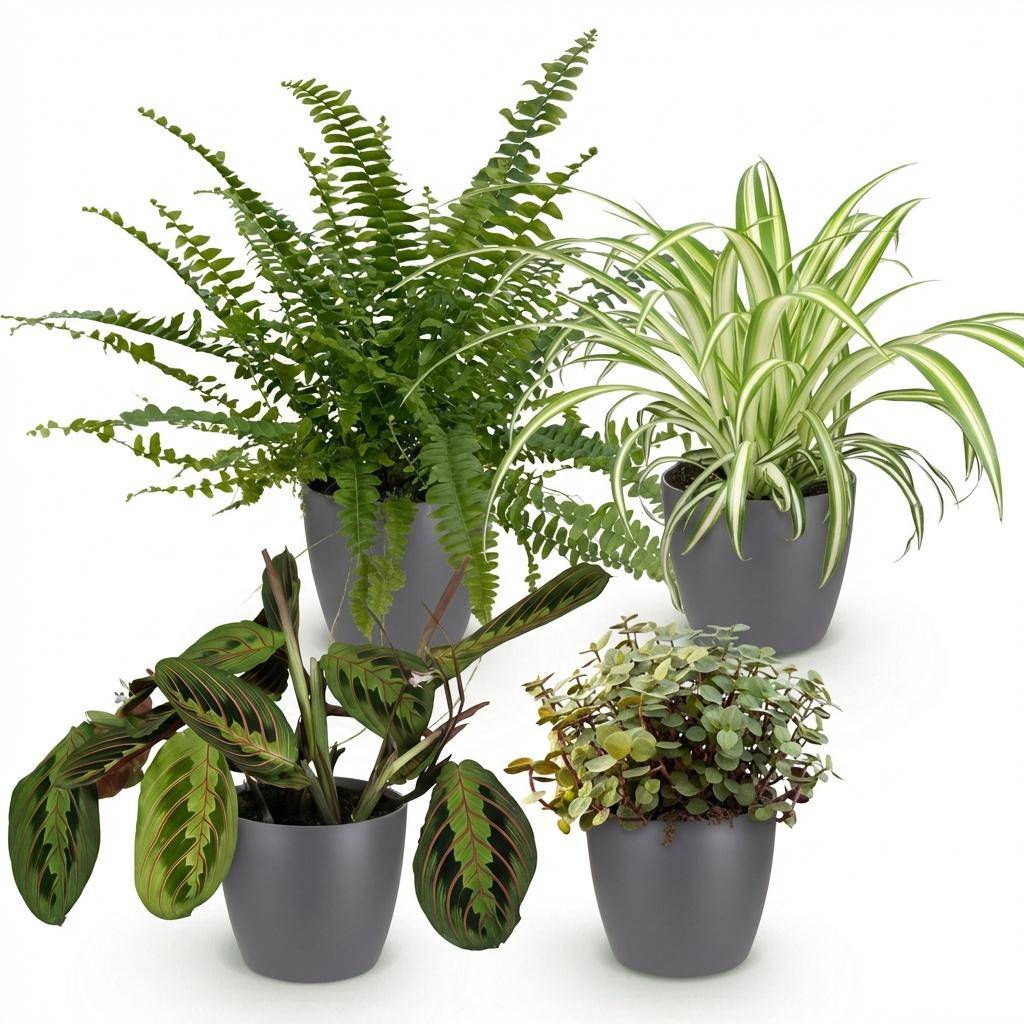 Chlorophytum - Maranta - Calissia - Nephrolepsis - Pet-friendly - Pot de 12cm - Hauteur 25cm - Gris - Plantes d'intérieur - Image 2