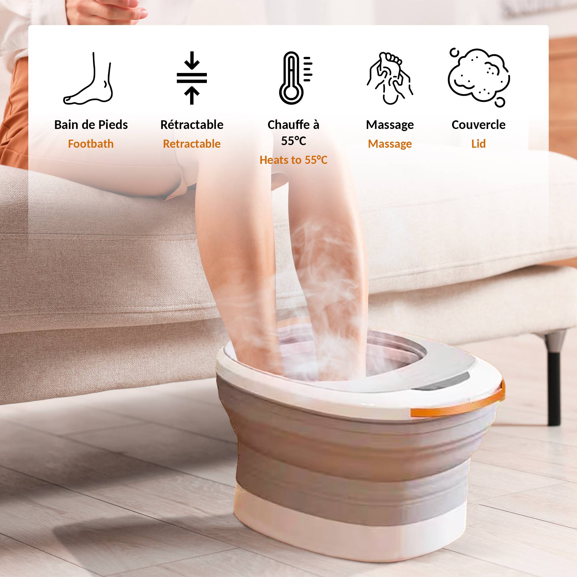 Fishtec - Bain de pieds spa massant FISHTEC, pour une relaxation optimale, design pliable gain de place, fonction maintien de l'eau chaude - Image 3
