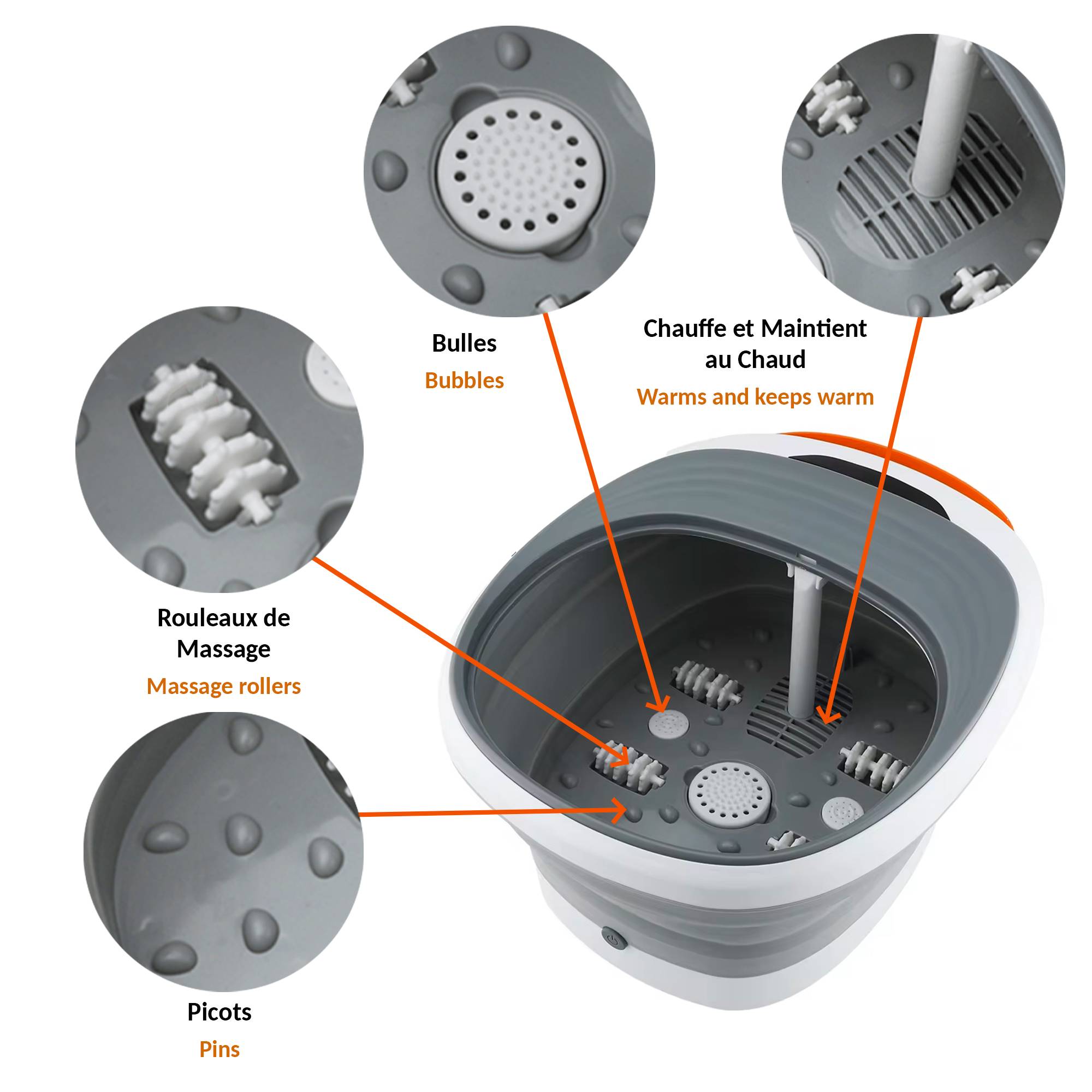 Fishtec - Bain de pieds spa massant FISHTEC, pour une relaxation optimale, design pliable gain de place, fonction maintien de l'eau chaude - Image 7