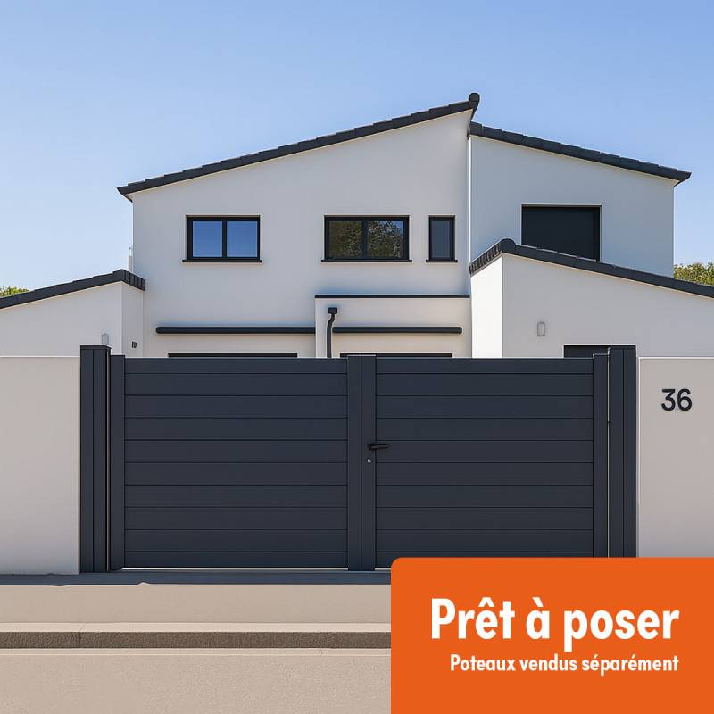 Portail battant Aluminium Plein - Largeur 4m - Hauteur 1m60 – Gris anthracite - Prêt à poser - Easy Clôture - Image 1