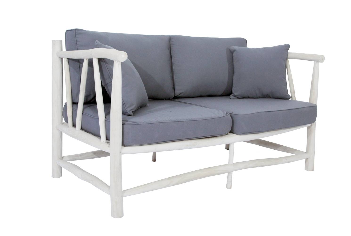Fauteuil 2 personnes en teck avec coussin gris MOA - Image 2