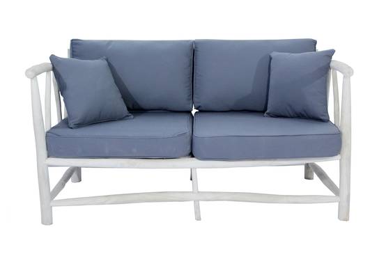 Fauteuil 2 personnes en teck avec coussin gris MOA - Image 1