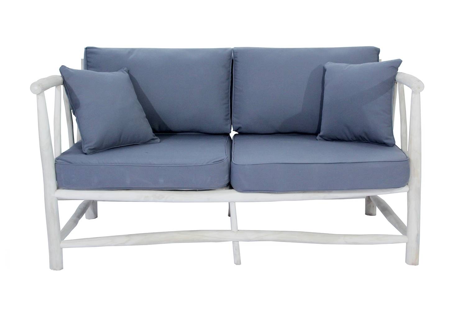 Fauteuil 2 personnes en teck avec coussin gris MOA - Image 1