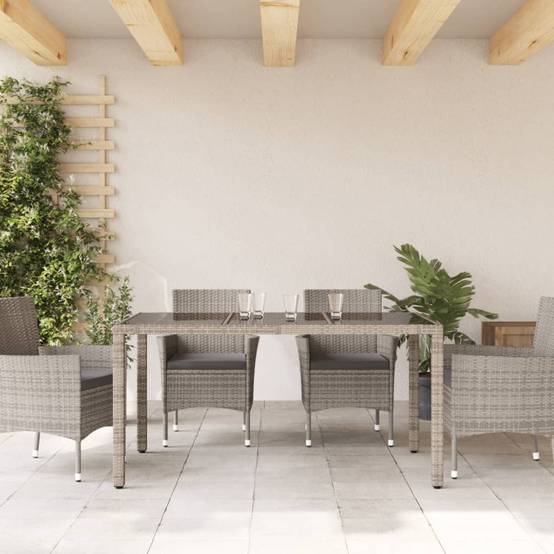 ComfortXL - Table de Jardin Grise 150 cm pour 6 Personnes, Mobilier en Résine Tressée et Plateau Verre – ComfortXL Outdoor Living - Image 3