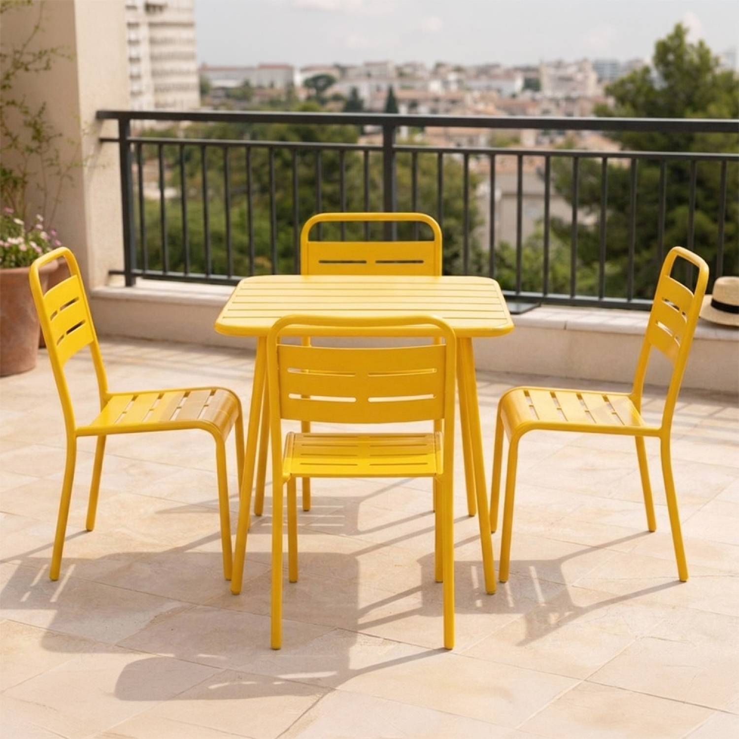 Ensemble table de jardin carrée 70cm et 4 chaises jaune BERGAME - Image 6