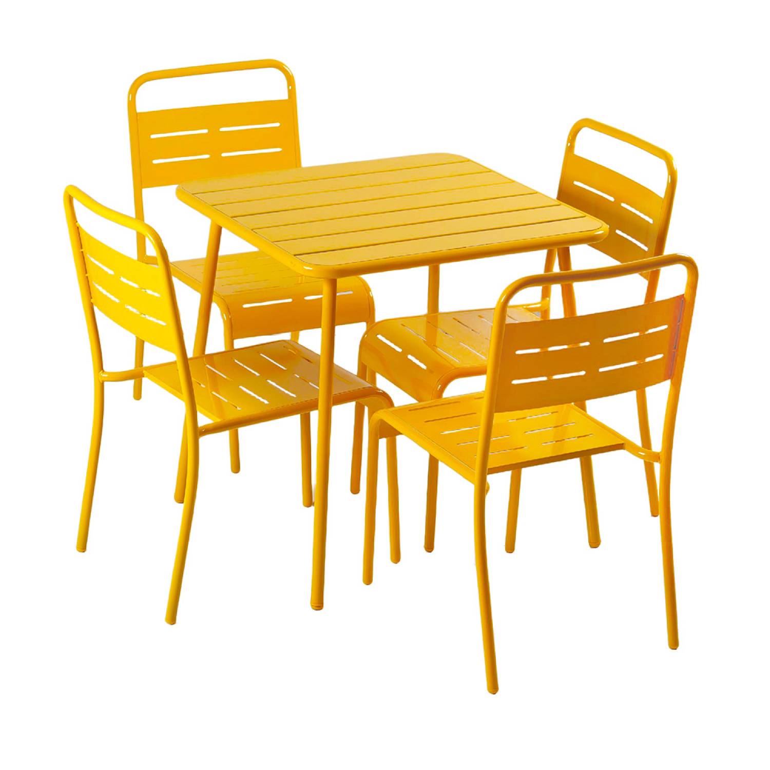 Ensemble table de jardin carrée 70cm et 4 chaises jaune BERGAME - Image 1
