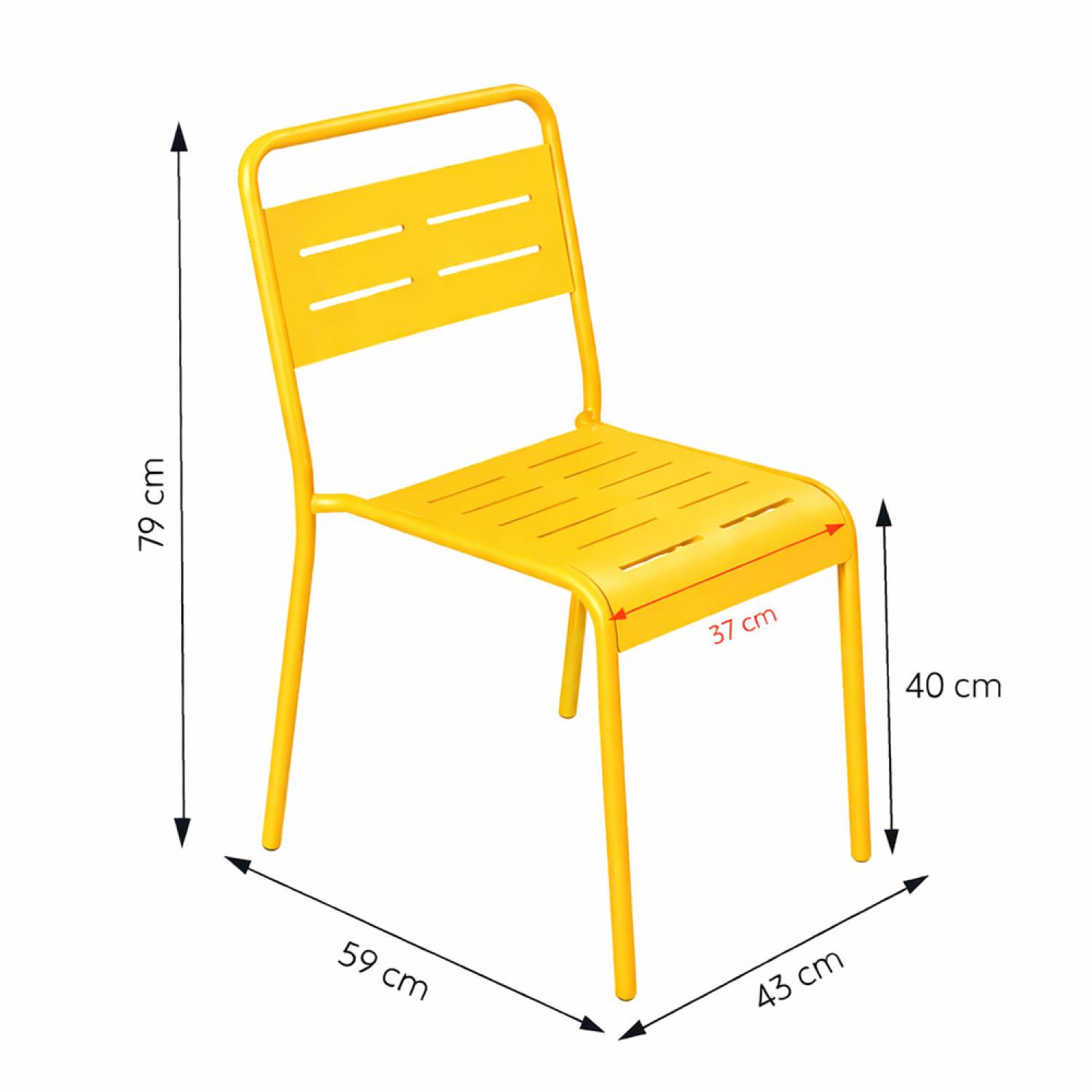 Ensemble table de jardin carrée 70cm et 4 chaises jaune BERGAME - Image 4