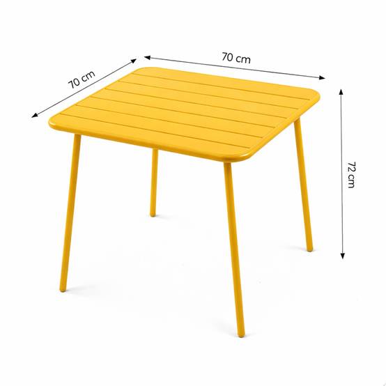 Ensemble table de jardin carrée 70cm et 4 chaises jaune BERGAME - Image 3