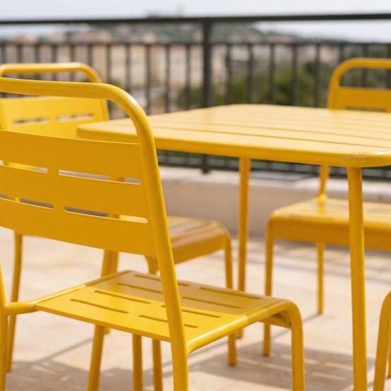 Ensemble table de jardin carrée 70cm et 4 chaises jaune BERGAME - Image 7