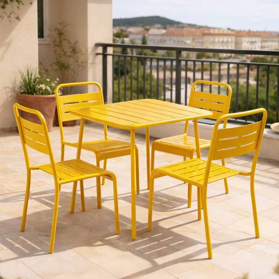 Ensemble table de jardin carrée 70cm et 4 chaises jaune BERGAME - Image 2