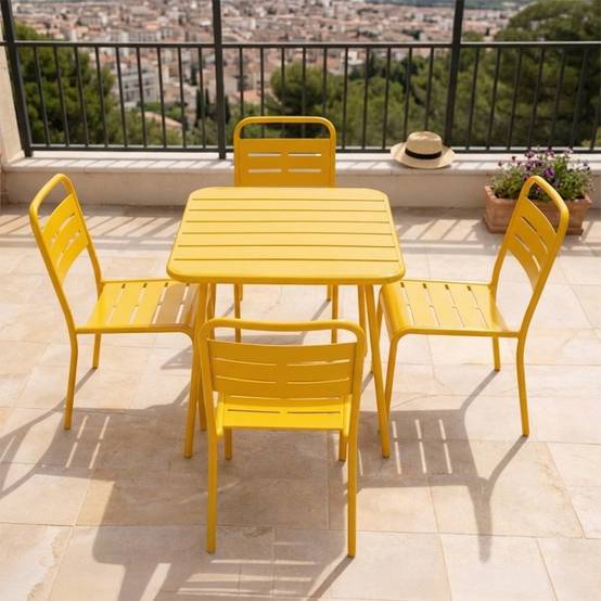 Ensemble table de jardin carrée 70cm et 4 chaises jaune BERGAME - Image 5