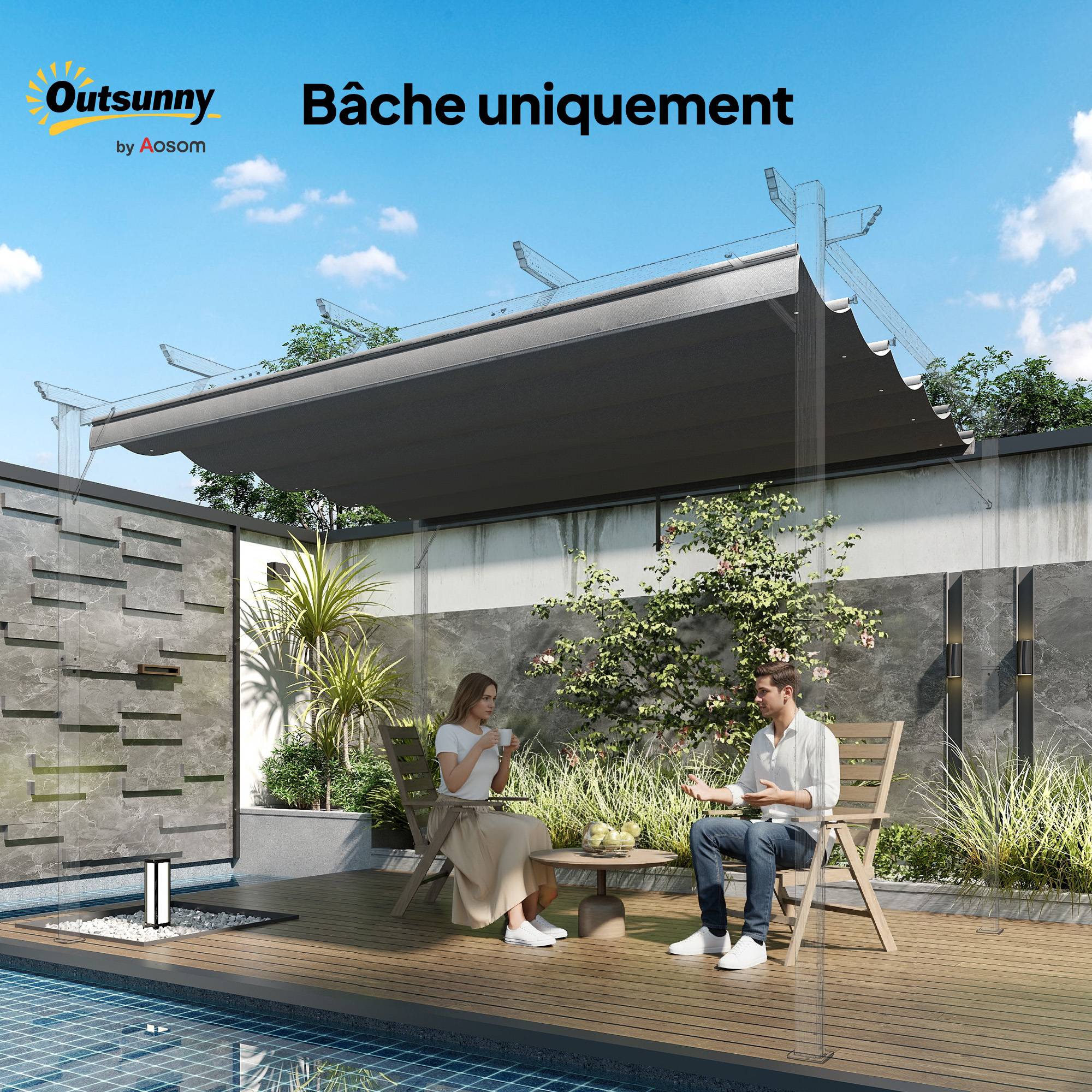 Toile de toit pour pergola tonnelle rétractable de 4 x 3 m - toile uniquement 350 x 260 cm gris clair - Image 4