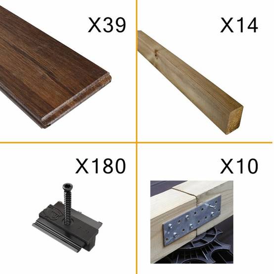 Kit Terrasse Bambou 10m² MELODY - 32 lames de Terrasse (185 x 13.9 x 1.8 cm) - Fixation Clips Cobra Hybrid 7-22 - Garantie 25 ans - Image 2