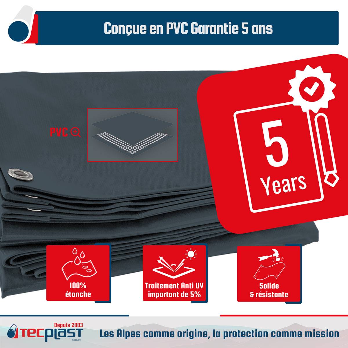 Tecplast - Pack Toile Pergola Gris Anthracite 3x4 m + Sandow Blanc 20m - Bâche Pergola prête à poser LP506PR Garantie 5 ans TECPLAST - Image 3