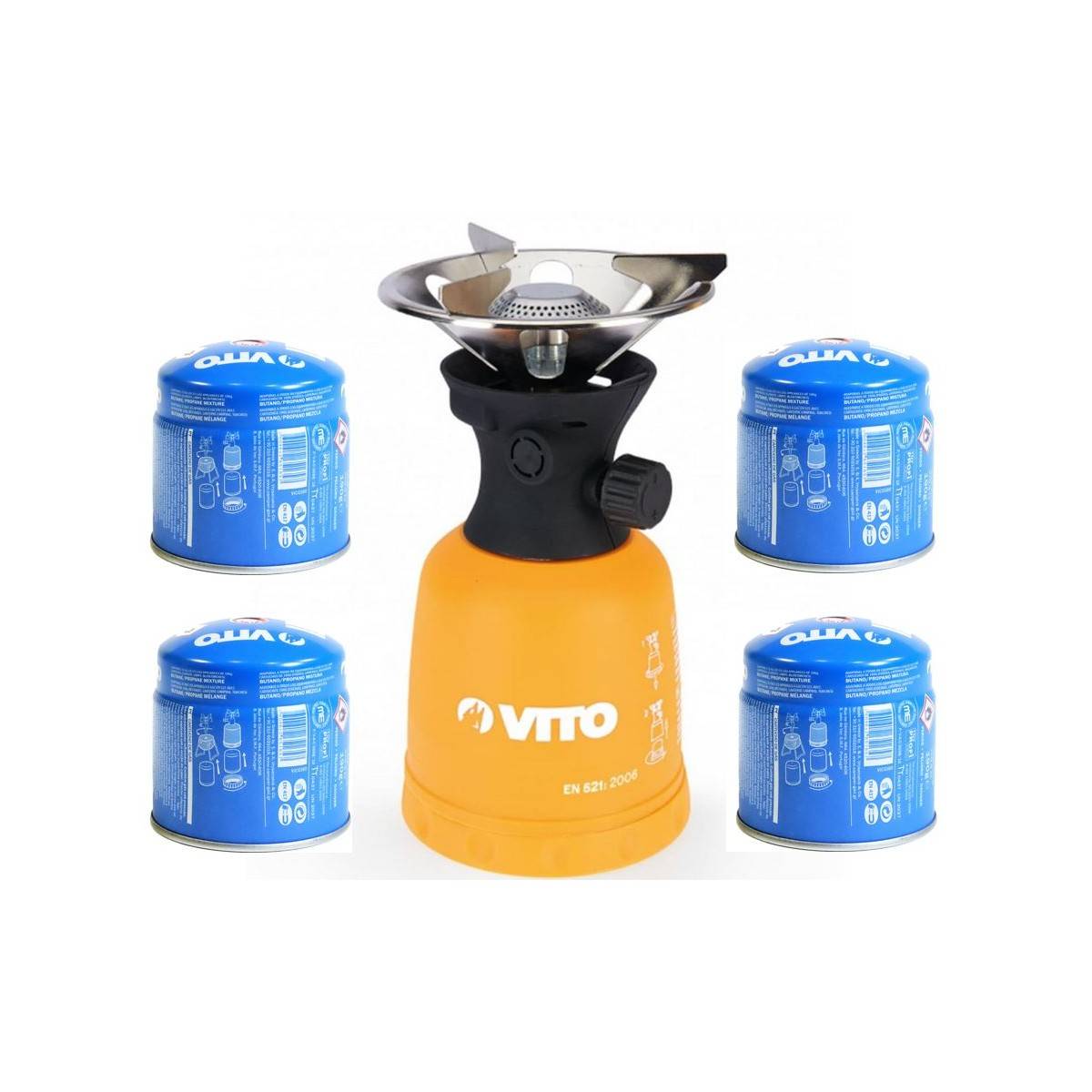 Rechaud gaz piezo 1100W Piezo Coque ABS Rechaud camping + 4 cartouches gaz 190g VITO - Image 1