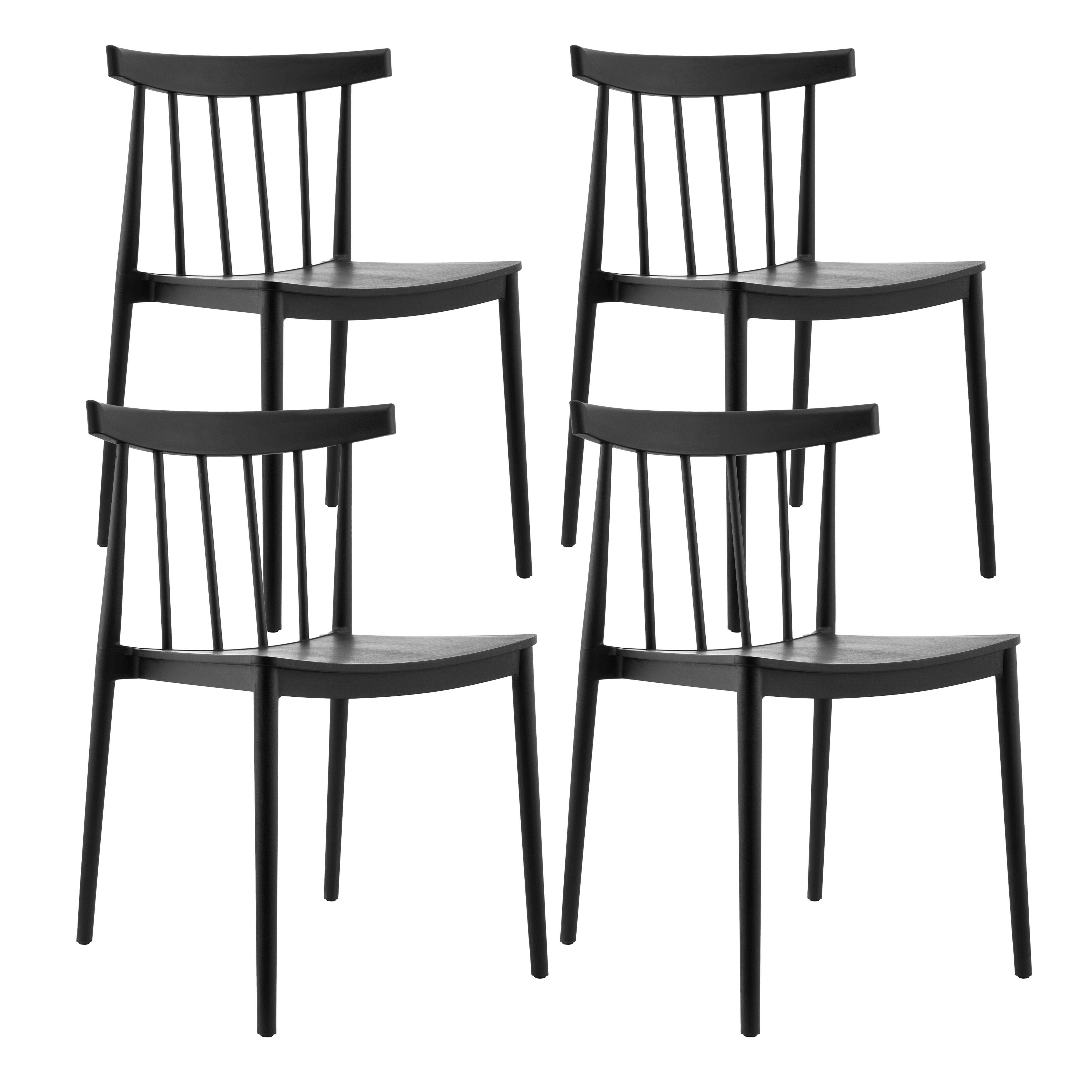 Oviala - Lot de 4 chaises de terrasse noires en plastique Lisboa - Oviala