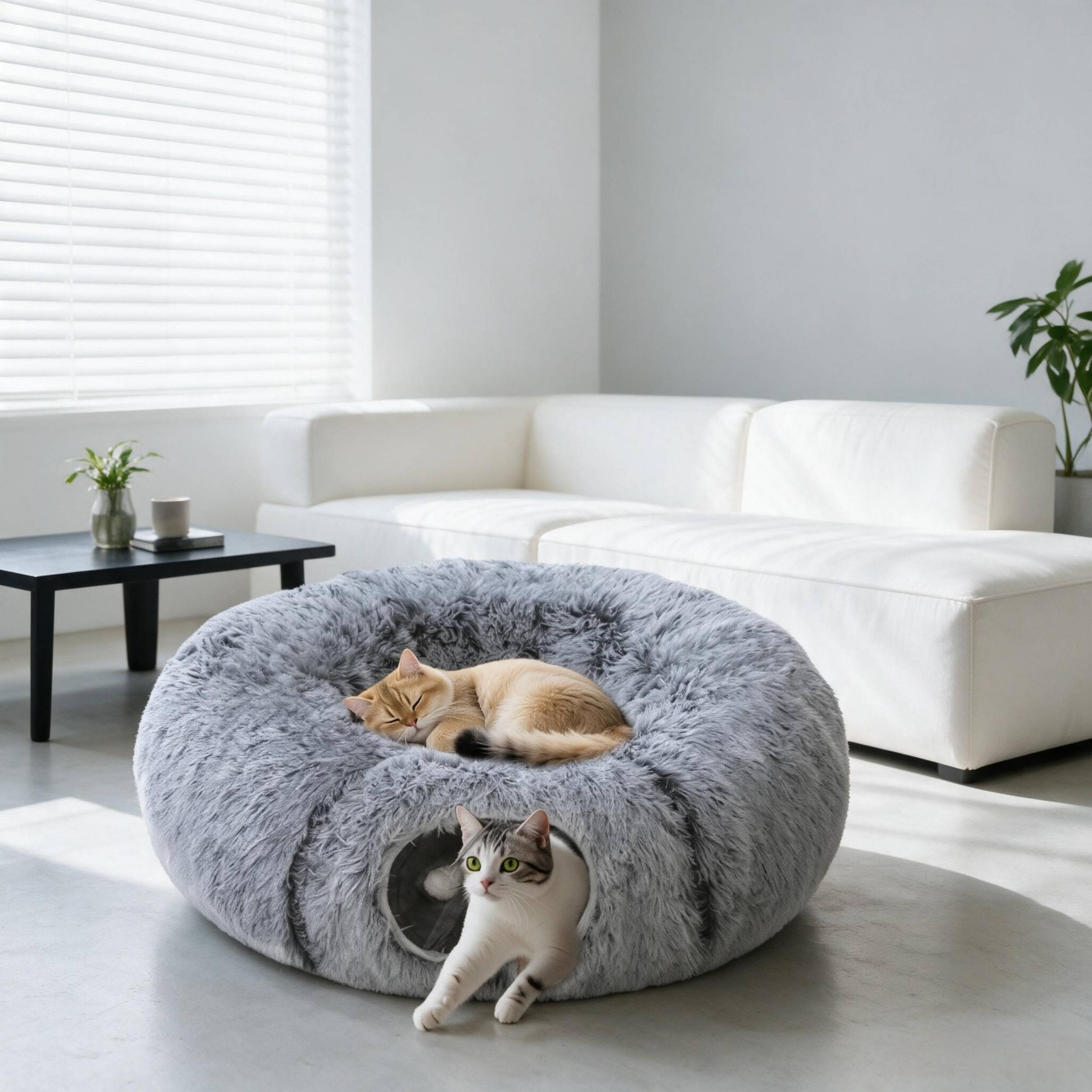 ComfortXL - Tunnel pour chat en peluche gris 90 x 80 x 27 cm lit donut modulable avec coussin lavable - ComfortXL Outdoor Living - Image 2